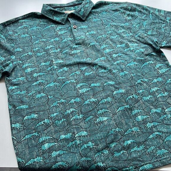 Crazy Shirts Firm Cotton Waves Hawaiian Polo Mens L - Picture 1 of 10